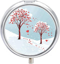 Heart Shaped Leaf Tree Pill Box Travel Pill Case for Purse Pocket Weekly Medicine Organizer with Mirror 3 Compartment Round Medicine Case Portable PillcaseHolder for Daily