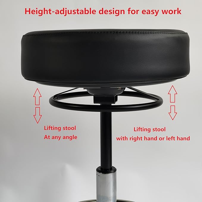 16''Wide seat Upgrade,4''Thick,Medical-Grade Leather,Heavy Duty Rolling Stool With Wheels 500lb Capacity, Upgrade Oversized Height Adjust Ring Easy to Reach ,For lab Doctor Massage Medical