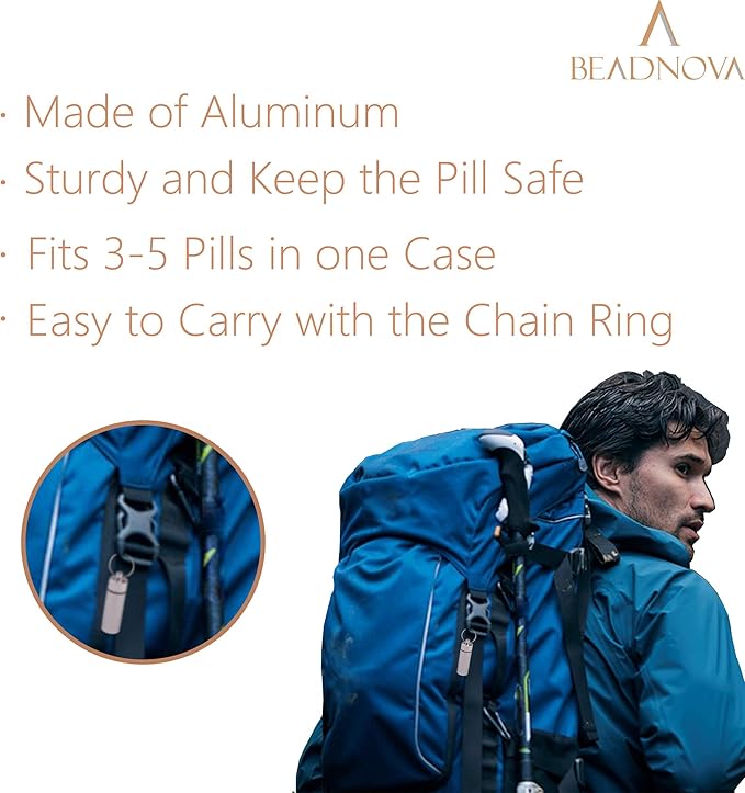 BEADNOVA Pill Holder Keychain Portable Pill Case Small Medicine Container Aluminium Fob Carrier with Medicine (7pcs, 7 Colors Per Pack)