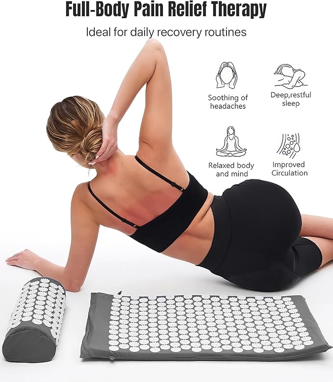ROMIX Acupressure Mat and Pillow Set, Acupuncture Mat for Back Pain, Neck, Shoulder Pain Relief, Stress Reduction, Wellness Therapy, Cushioned Acupressure Mats with Carry Bag for Men and Women