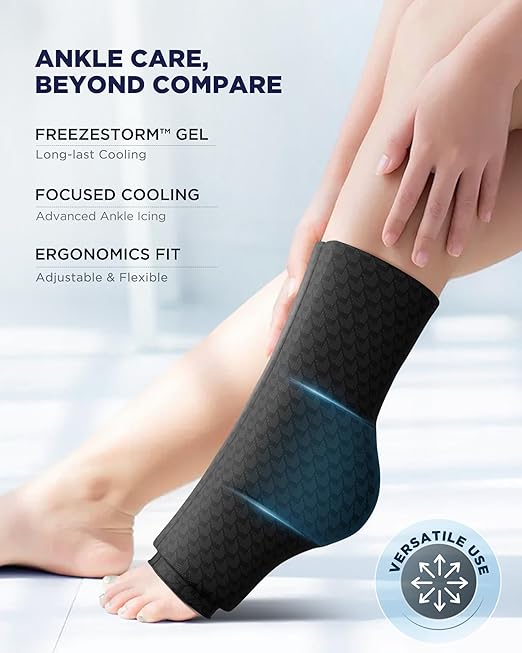 Ankle Ice Pack Wrap with Dual-Freezestorm Cooling Gel for Sprained, Ice Ankle Wrap with Cold Compression & 360°Coverage for Achilles Tendonitis, Swelling Relief and Surgery Fracture Recovery(Large)