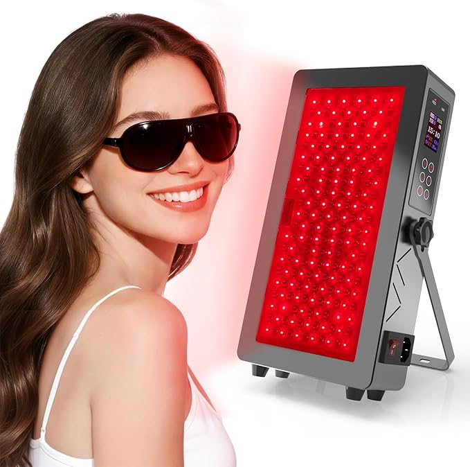 Red Light Lamp with Protective Glasses, 100W Near Infrared Light, 660nm 850nm High Power Panel, 7 Time Settings, 5 Brightness, 3 Light Modes