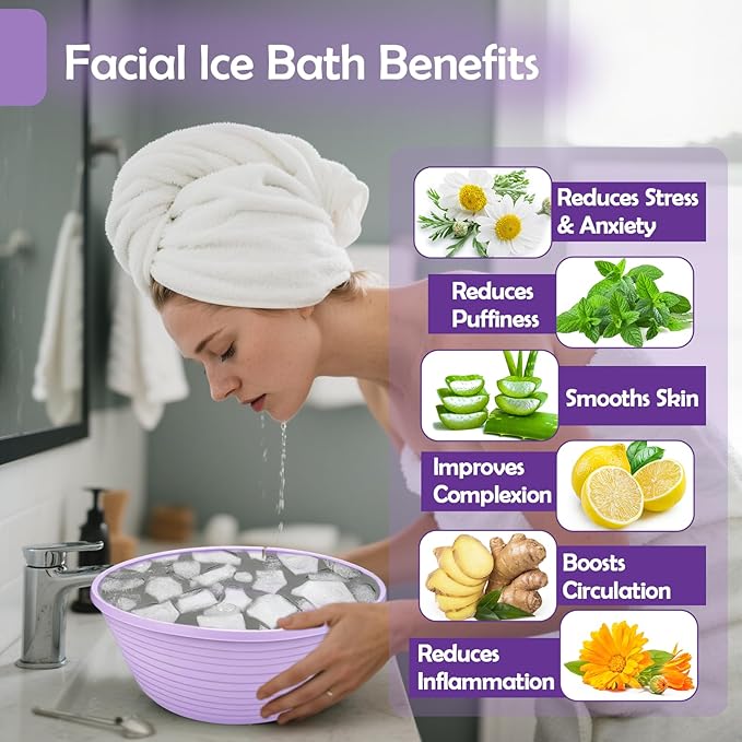 XANGNIER Face Bowl for Ice – Collapsible Silicone Facial Ice Bath Bowl for Cold Plunge Therapy, Skin Tightening & Acne Relief – Portable Spa Tool for Home & Travel, Purple