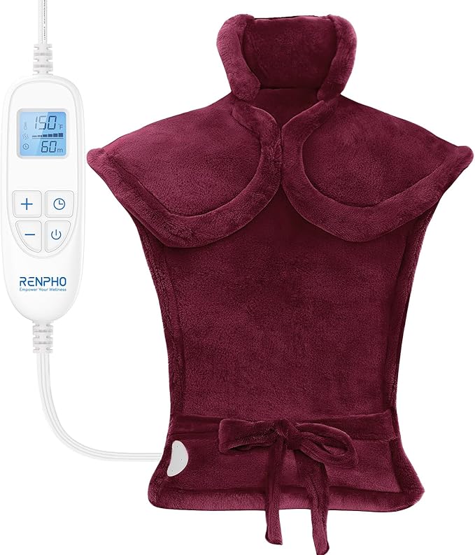 RENPHO Electric Heating Pad for Back, Birthday Gifts for Women Men Mom Dad, FSA Eligible & HSA Store, Neck and Shoulder Heat Pad, Fast Heating, 24"x33", ETL Certified, Crimson