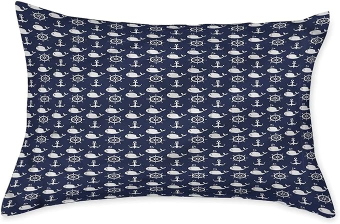 Decorative Fitted Sheet Set Full Size, Navy Blue Deep Pockets Fitted Sheet & 2 Pillow Sham Set(No Flat Sheet), Maritime Anchor Whale Printed Microfiber Bedding 3pc Set, for Mattress (Deep: 5"-15")