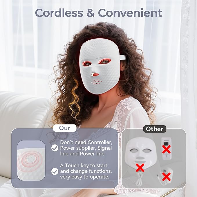 Red Light Therapy for Face Cordless LED Face Mask Light Therapy,USB Rechargeable,Red Mask for Home Working Travel Yoga Sleep LED Silicone mask