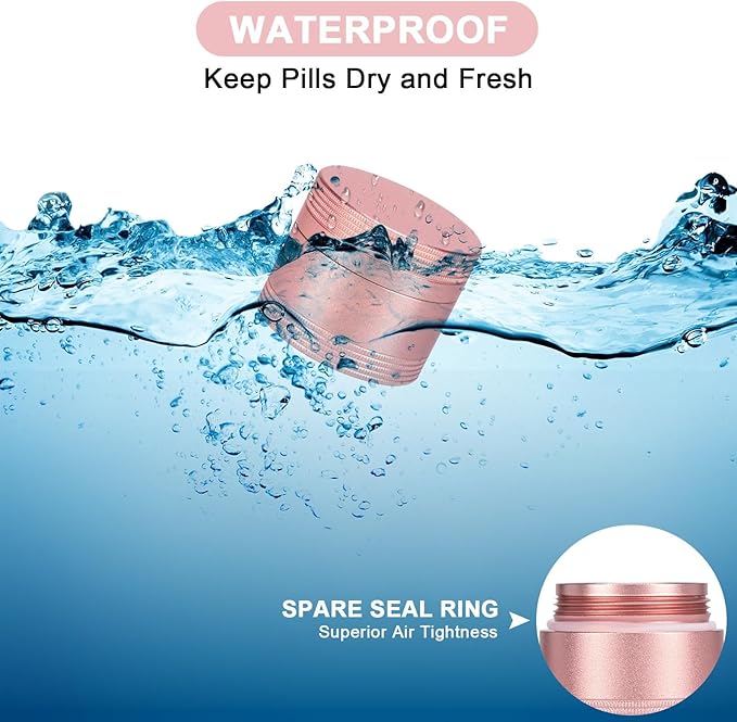 Small Pill Case Daily Pill Box - Portable Metal Pill Container for Pocket Purse, Single Waterproof Pill Holder for Vitamins, Cod Liver Oil, Medicine, Pill Organizer Pink