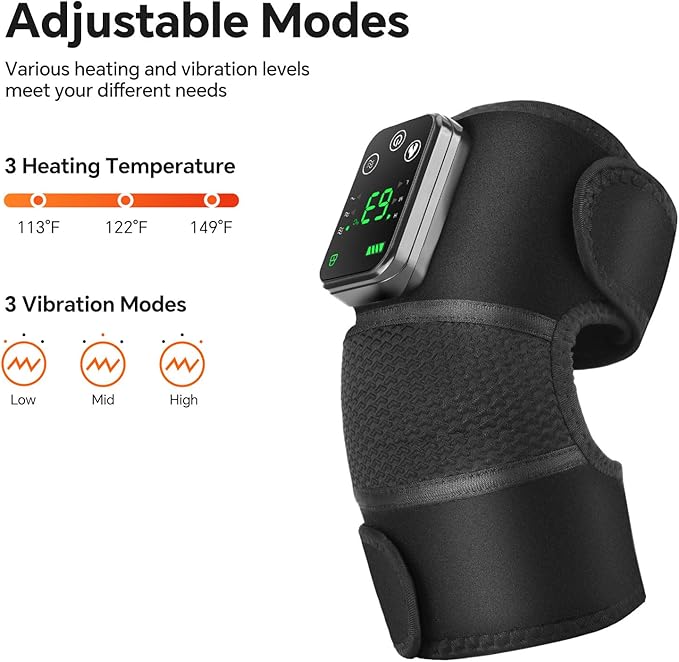 Cordless Heated Knee Massager, Knee Massager with Heat, Knee Massager for Pain Relief, Knee Heating Pad for Knee Pain Relief, FSA Eligible HSA, Heated Knee Brace Wrap, Black