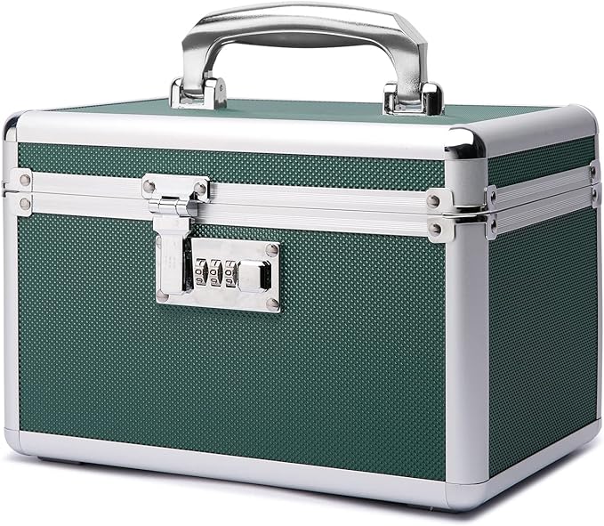 Lockable Medication Box with Portable Storage Case, 10.2''x 6.8''x 6.8'', Childproof Medicine Lock Organizer, Lockbox for Secure Cash, Jewelry, ID Documents (Green/Small)