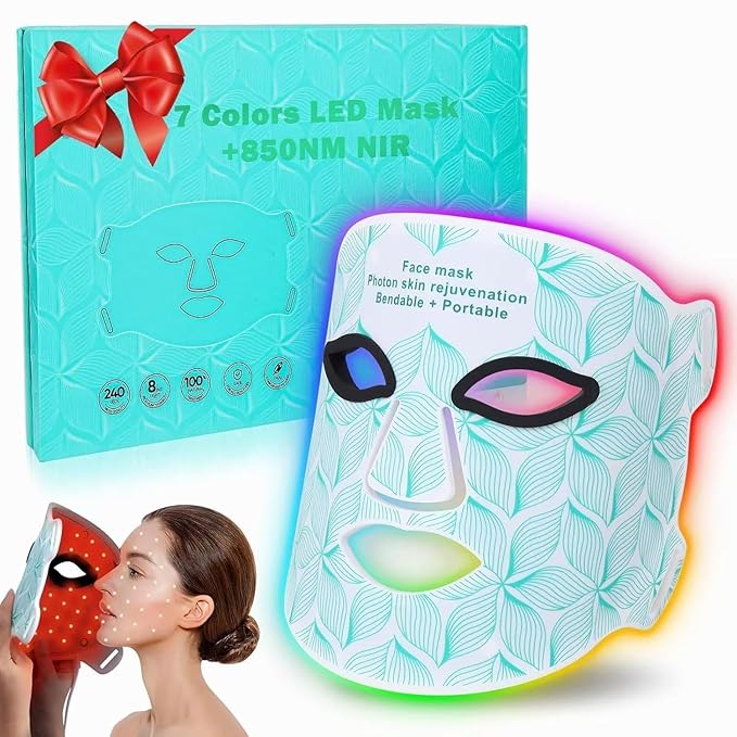 Red Light Therapy for Face, 8 Colors LED Face Mask Light Therapy with 850NM Near-infrared, 3000 mAh Rechargeable Red Light Therapy Mask Skin Care Device at Home and Travel for Anti-Aging