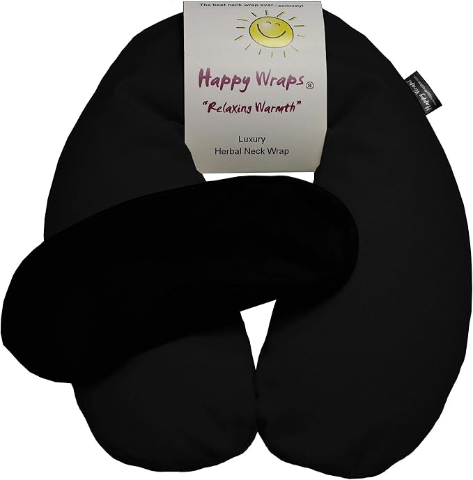 Microwavable Unscented Flax Seed Neck Wrap & Free Sleep Eye Mask - Hot Cold Heating Pad for Shoulder & Neck Pain Relief Pillow - Stress & Migraine Relief - Heat or Freeze - Black