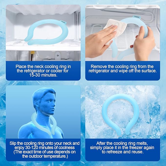 Cooling Neck Wrap with Insulated Bag, Reusable Ice Neck Ring & Body Cooler for Summer Heat, Wearable Cooling Tube Maintains 18°C/64°F for Outdoor, Sports, Travel (Blue)