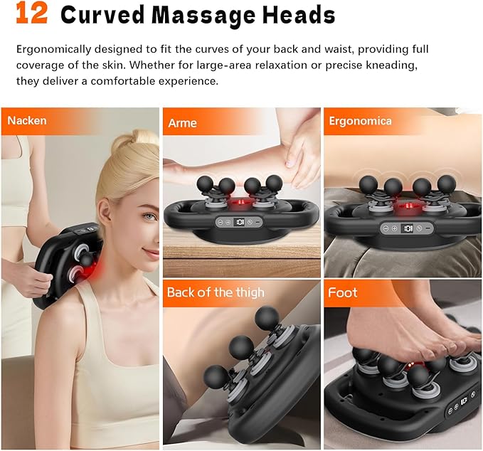 AdamPark 12-Head Deep Tissue Massager Gun, Electric Muscle Massager Handheld Massage Gun with 9 Modes Quiet Massager for Back Pain Full Body Muscle Pain Relief, Ideal Gifts for Women, Men