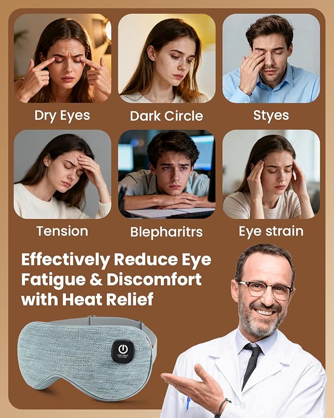 Heated Eye Mask - Cordless Eye Mask for Dry Eyes, Eye Relief, Improved Sleep, 4 Temperature, Washable Eye Heating Pad for Travel and with Replaceable Shell