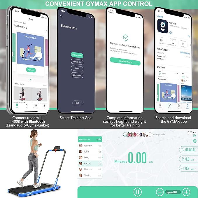 Goplus 2 in 1 Folding Treadmill, 2.25HP Under Desk Electric Superfit Treadmill, Installation-Free with APP Control, Remote Control, Bluetooth Speaker, LED Display, Walking for Home