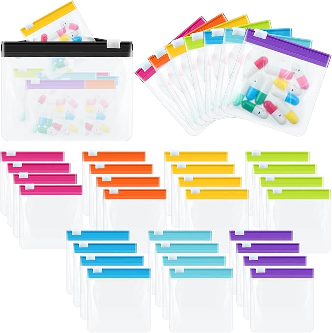 Sherr 29 Pcs Zippered Pill Pouch Bags Reusable Pill Pouch Set Clear Plastic Medicine Bag Resealable Travel Medicine Organizer Travel Storage with Slide Lock for Small Items