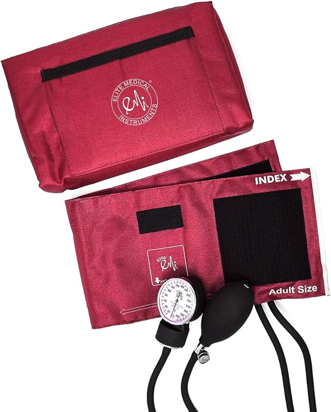 EMI Burgundy Deluxe Aneroid Sphygmomanometer Manual Blood Pressure Monitor Set with Adult Cuff and Carrying Case #217