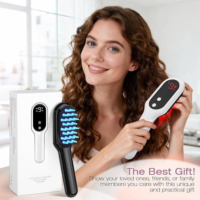 AFFLAT 3-in-1 Hair Care Comb with Red & Blue Light Therapy, Scalp Massager for Men and Women, Soothing Vibration for Relaxation