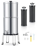 CO-Z Gravity Fed Water Filter System, Stainless Steel Gravity Water Purifier with 2 Carbon Filters, 2.25 Gal Countertop Water Filtration System, Chamber Stand & Water Spigot, NSF/ANSI 42 Certification