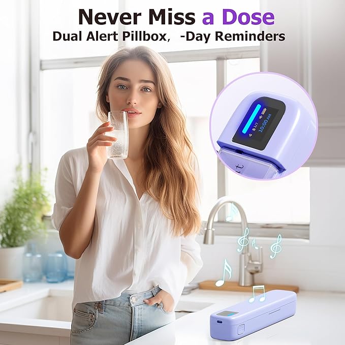 Daviky Smart Pill Organizer with Alarm, Bluetooth Daily Once a Day Pill Box 7 Day with APP, Weekly Travel Pill Case, Portable Pill Reminder for Medicines, Supplements and Vitamins(Purple)