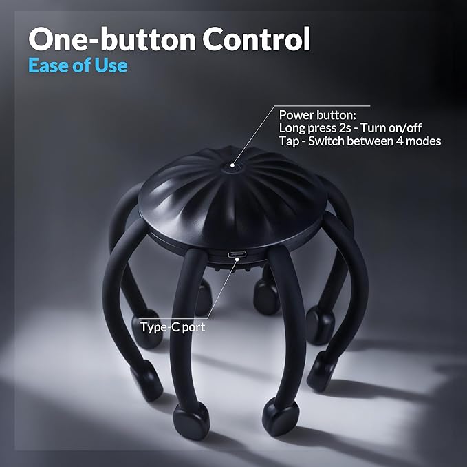 Electric Scalp Massager, 360° Octopus Head Massager Automatic 4 Modes Scalp Stress Relax Device-8 Heads