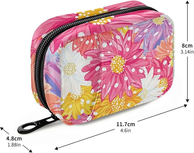 Pill Organizer Box Case Weekly Travel Pills Container Holder 7Day Cute Vitamin Organizer Dispenser Sorter Planner Storage Small Compact Cute Pink Chrysanthemum Flowers