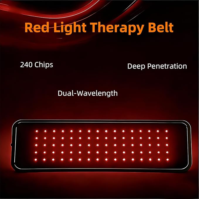 Red Light Therapy Belt 80 Beads, Infrared Heating Belt, 660nm & 850nm, 5 Intensity Levels, Timer, USB Powered Waist Wrap for Back, Belly & Muscle Relief