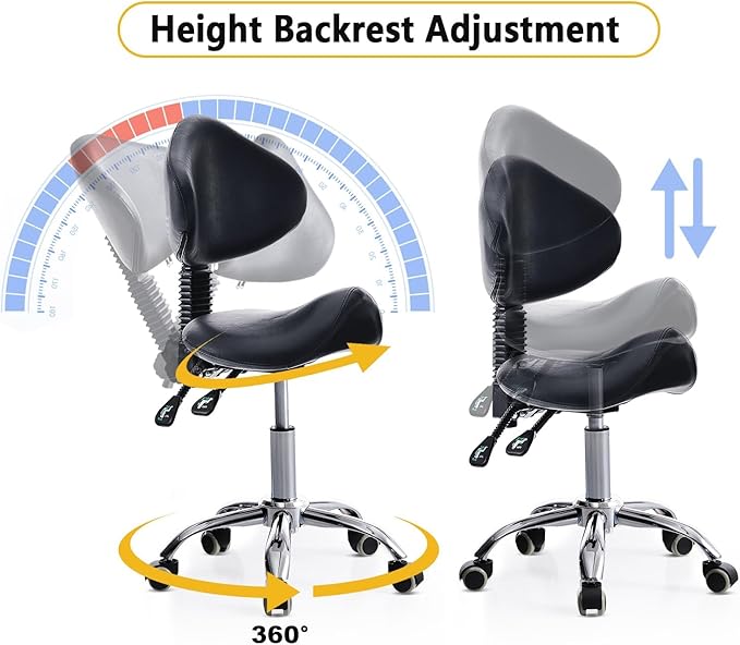 Saddle Stool with Wheels Ergonomic Rolling Chair for Nail Tattoo Artist Barber Dentist Clinic Shop Home Massage Facial Office,Adjustable Hydraulic Stool (Black)
