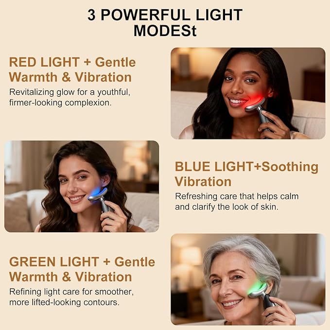 Red Light for Face and Neck, 7-in-1 Face Massager Tool, 3-Color Portable Facial Massager for Skin Care (5.9in)
