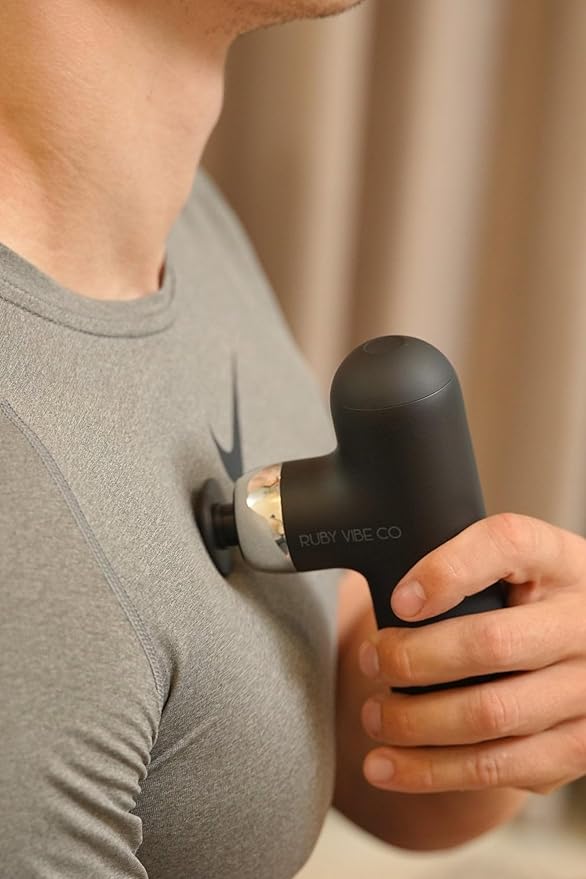 RUBY VIBE CO Velocity Massage Gun, Deep Tissue Percussion, Muscle, USB-C Rechargeable, Plastic, Black, 4 Speed Levels, Handheld Massager, 1.8"x5.8"x3.4",12.7 oz