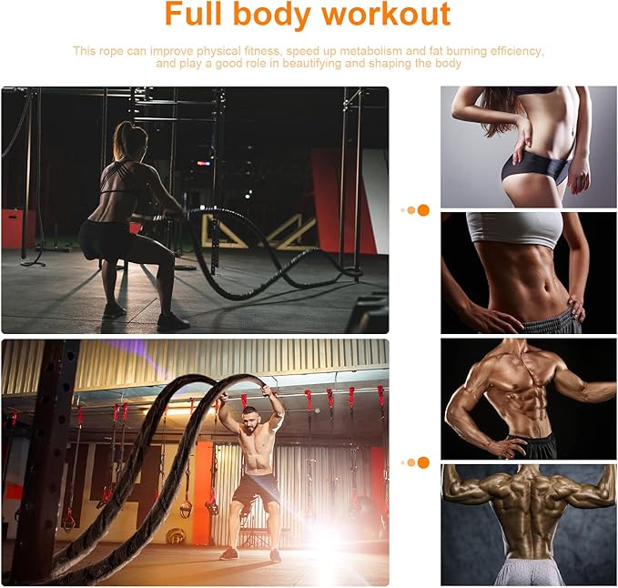 Battle Ropes for Home Gym Exercise - 1.5 Inch Diameter 40FT Length Workout Rope Training Exercise Ropes with Protective Sleeve, Heavy Battle Rope for Workout Exercise Fitness & Strength Training