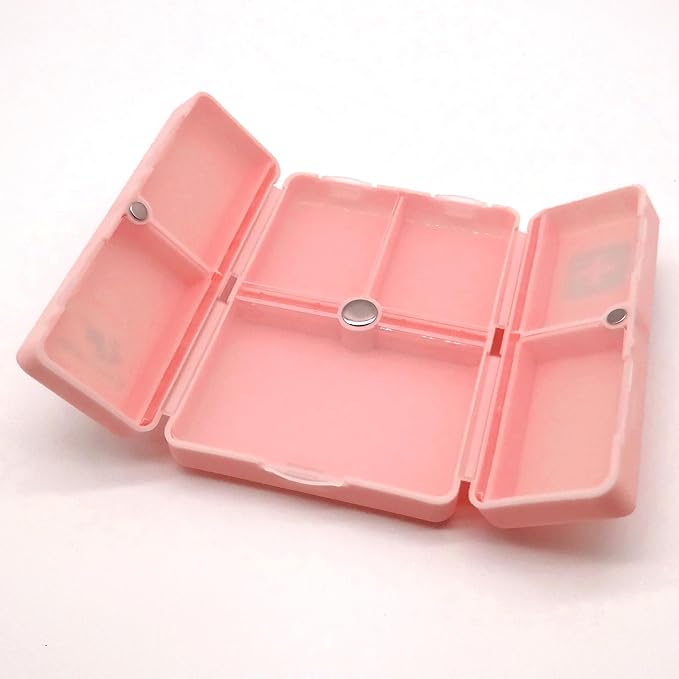 Daily Magnetic Pill Box Organizer, 7 Tray Travel Size Medicine Case Container, Cute Small Pocket Pill Dispenser Capsule Reminder Tracker for Medication, Fish Oil, Supplement, Tablets, Pink