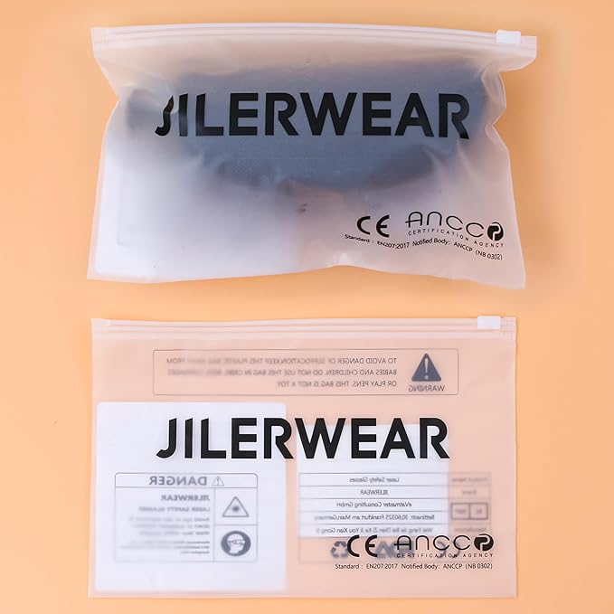 JILERWEAR Professional Laser Safety Glasses for 405nm, 445nm, 450nm, 532nm, 850nm and 190nm-490nm Wavelength Violet/Blue/Red Laser Protection Goggles
