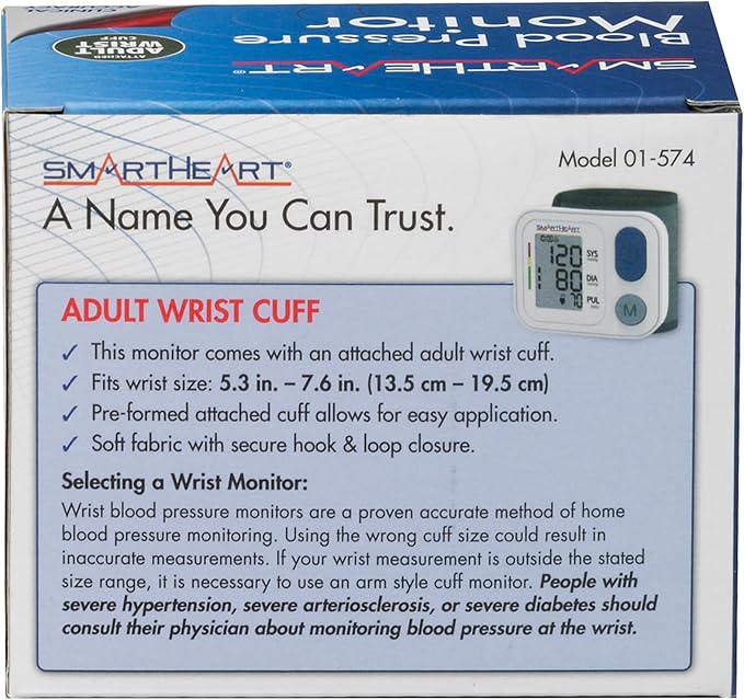 SmartHeart Blood Pressure Monitor | Adult Wrist Cuff | 2-Person Memory | 398 Total Reading Storage | Easy to Use | Automatic Inflation and Deflation