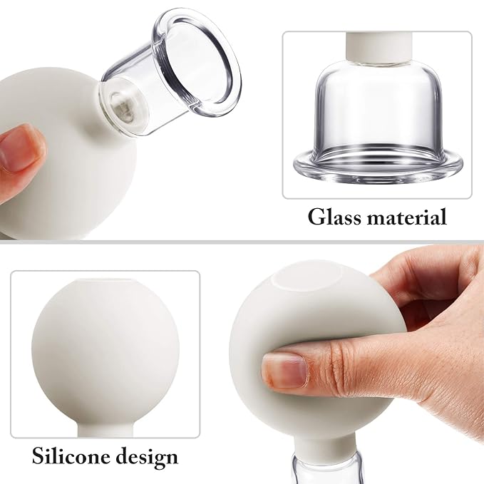 Nuanchu Facial Cupping Cup Glass Face Cup Silicone Cupping Massage Vacuum Suction Mug for Body Face Leg Arm Back Shoulder Muscle and Joint(White,0.65 Inch Diameter)
