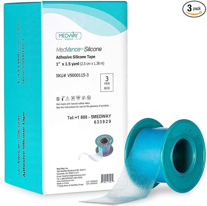 MedVance Soft Silicone Tape with Perforation for Easy Cut Size - 1" Width (3 Pack, 1.5 Yards)