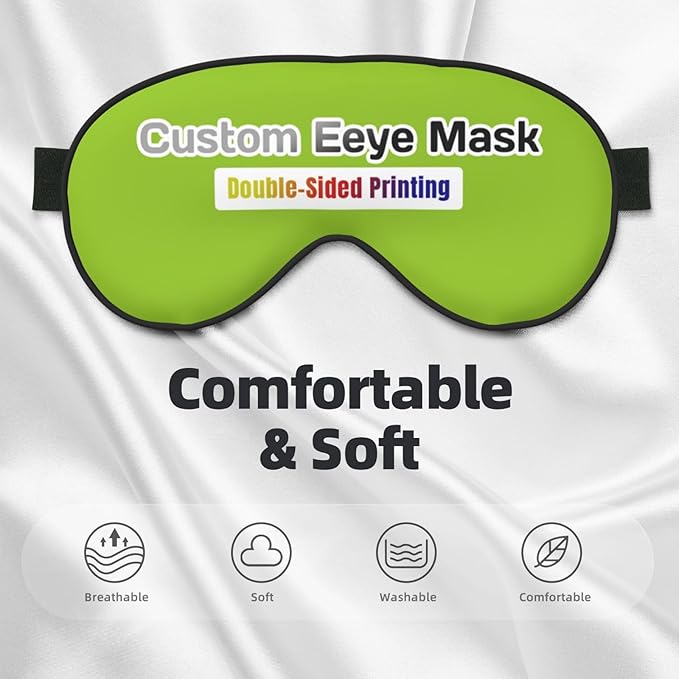 Personalized Eye Masks,Customized Sleep Blindfold Eye Mask,Custom Blackout Eye Cover with Adjustable Strap for Travel and Nap Yellow Green