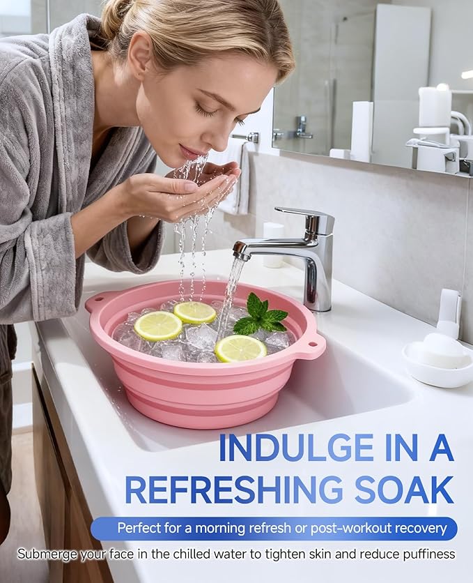 Face Bowl for Ice with Built-in Ice Tray Collapsible Silicone Facial Ice Bath Bowl Small Reusable Cold Plunge Basin, Ideal for Home Travel Use, Cold Bath Spa Tool