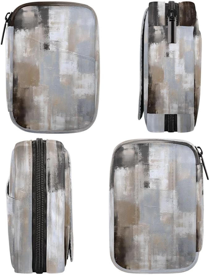 Abstract Retro Gray Art Travel Pill Organizer Box Weekly Portable Pill Case Daily Pills 7 Day Small Birth Control Pills Container Removable Compartments for Medicine Vitamins Fish Oil