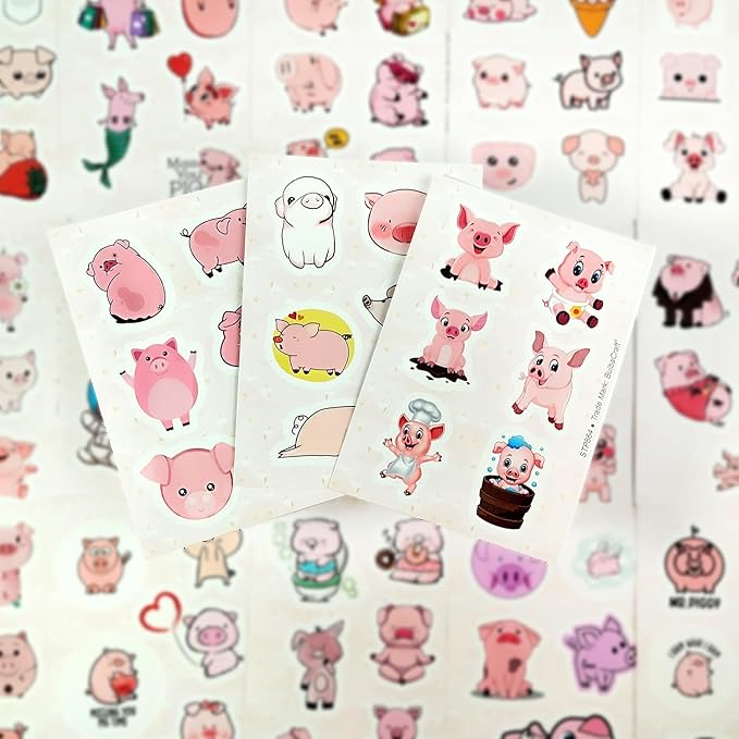 BulbaCraft 100Pcs Pig Stickers and Decals, Piggy Stickers for Water Bottle and Laptop, Gifts for Women & Men
