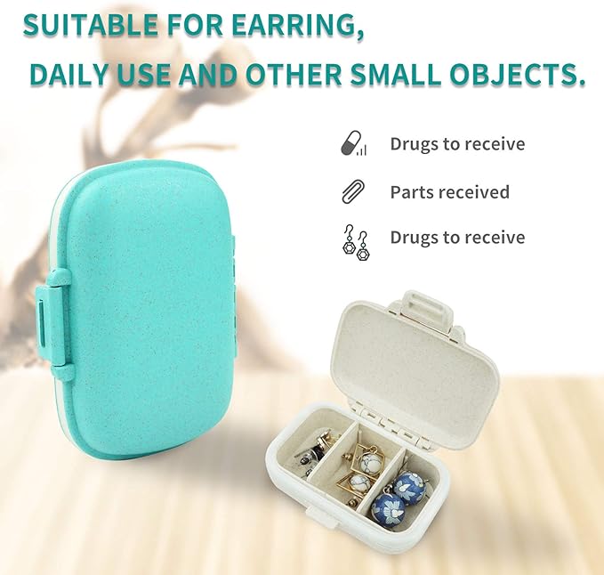 2 Pack Pill Organizer Box - Small Pill Dispenser Home Travel Essentials Supplement Holder Portable Vitamin Case 8 Compartment & 3 Compartment Container Daily Medicine