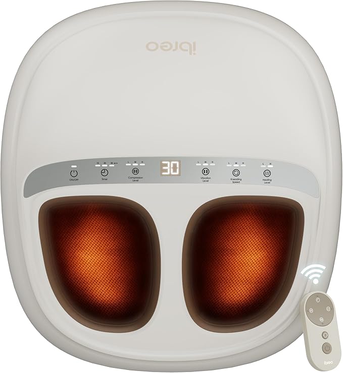 4-in-1 Shiatsu Foot Massager with Heat, Deep Kneading, Air Compression, Vibration, FSA Eligible, HSA Eligible for Neuropathy, Plantar Fasciitis, Pain Relief, Gift for Women & Men Size Up to 14