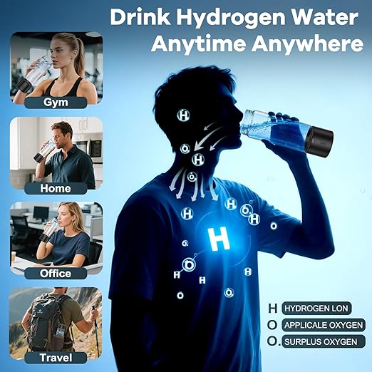Hydrogen Water Bottle Generator, Portable SPE PEM Hydrogen Water Ionizer Machine, Rechargeable Hydrogen Water Maker for Home Office Travel Fitness Travel Home Office