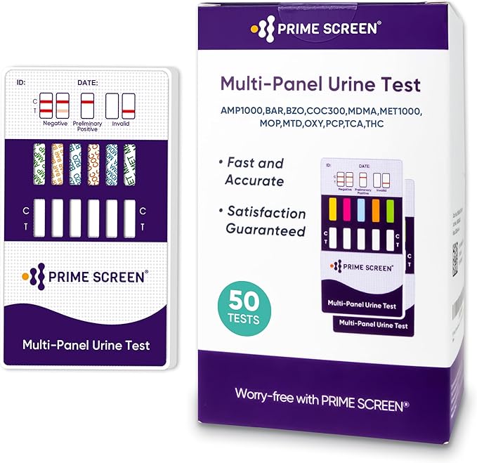 [50 Pack] Prime Screen Multi Panel Urine Test (AMP,BAR,BZO,COC,mAMP,MDMA,MOP/OPI 300,MTD,OXY,PCP,TCA,THC) - WDOA-7125…