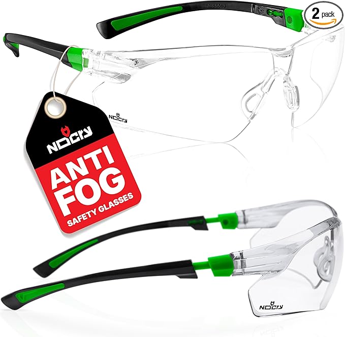 NoCry Clear Safety Glasses for Men and Women with Anti-Fog and Scratch Resistant Wrap Around Lenses, Adjustable Temples and Nose Pads — ANSI Z87 Certified Protective Eyewear with 100% UV Shielding
