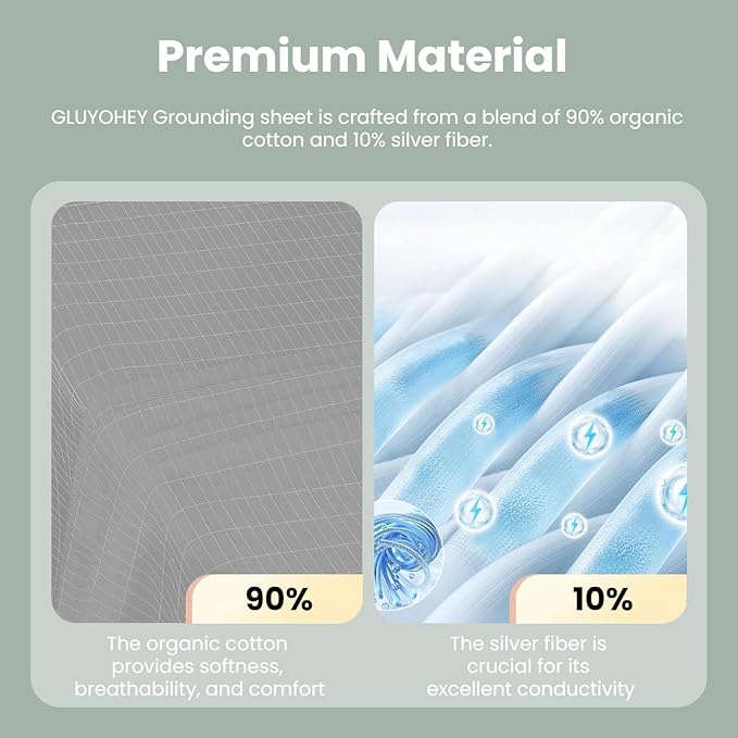 GLUYOHEY Grounding Flat Sheet Full Size (81"x96") Conductive Silver Fiber Earthing Bed Sheets with Grounded Cord Reconnect with Earth’s Energy for Better Sleep and Enhanced Wellness, Gray