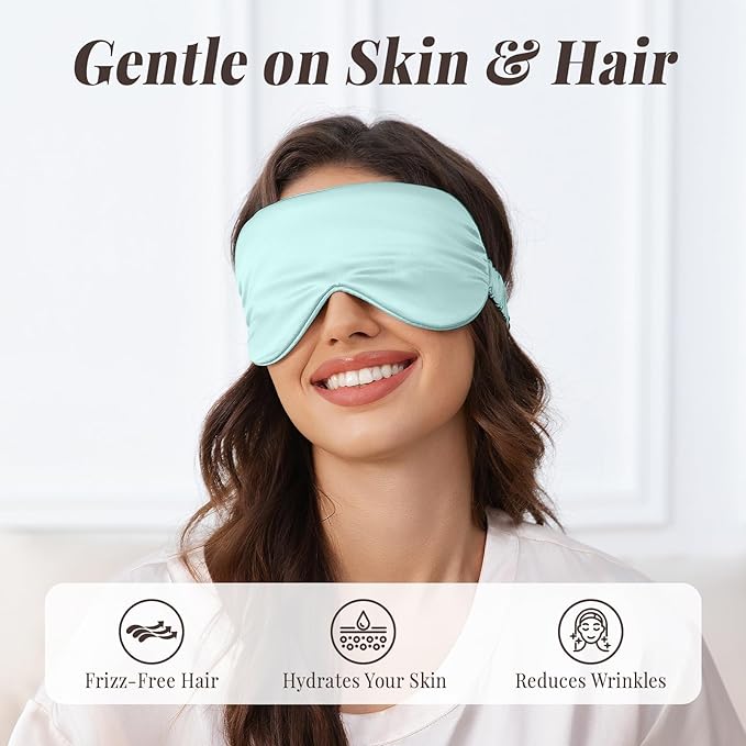 THXSILK 6A+ Grade 25 Momme Silk Sleep Mask, 100% Mulberry Blackout Eye Mask for Sleeping, Soft Lightweight Silk Eye Cover for Women, Men, Travel, Nap, Airplane(4.7×27.5inches, Light Blue)