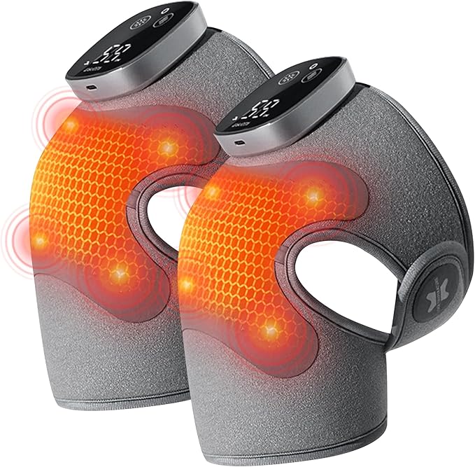 Knee Massager with Heat Vibration for Pain Relief MAXwarm 5.0[2026 Upgraded]-Heated Knee Brace with 5 Heat Levels and 4 Massage Motors, X-Warm Heat-Lock Tech, for Men Women(Grey, 2-Pack)