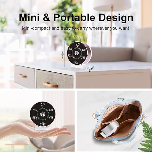 8-in-1 IAQ SensorsWireless, Air Quality Monitor Indoor,CO2 TVOC Temperature Humidity PM2.5 etc.LED Screen Battery Powered,App for Configure Data History,2.4Ghz WiFi Portable Meters for Travel