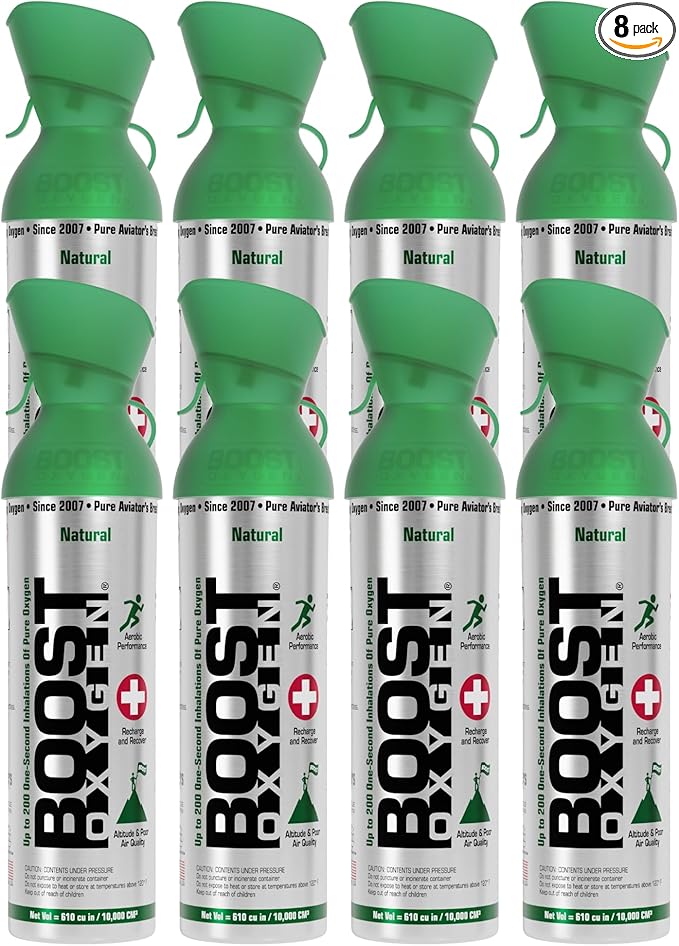 Boost Oxygen Large Natural 10L Canister | Respiratory Support for Aerobic Recovery, Altitude, Performance & Health (8 Pack)